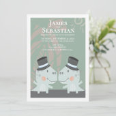 Moderne Gay Dinosaur-Hochzeit Einladung (Stehend Vorderseite)