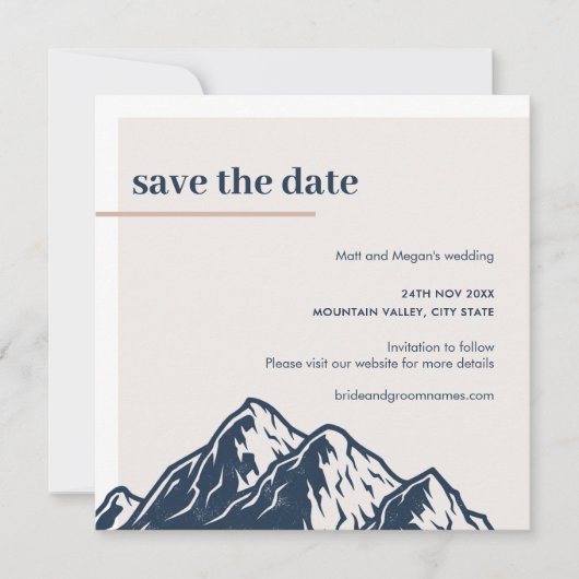 Moderne Gebirgslandschaft Save the Date Einladung (Vorderseite)