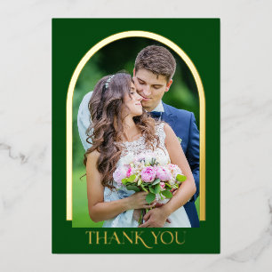 Moderne gebogene Foto-Hochzeit Danke Goldfolie In Folieneinladung
