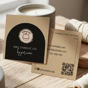 Moderne gebogene Qr-Code-Logo-Beige-Kerzen-Geschäf Quadratische Visitenkarte