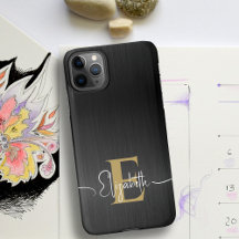 Moderne gebürstete metallische schwarze Gold-Monog