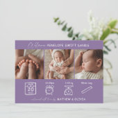 Moderne Geburtsankündigung 3 Fotos Collage Card Einladung (Stehend Vorderseite)