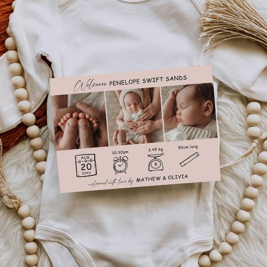 Moderne Geburtsankündigung 3 Fotos Collage Card Einladung