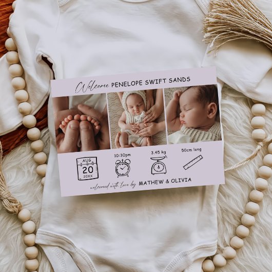 Moderne Geburtsankündigung 3 Fotos Collage Card Einladung