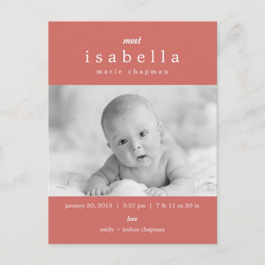 MODERNE Geburtsankündigung Ankündigungspostkarte (Vorderseite)