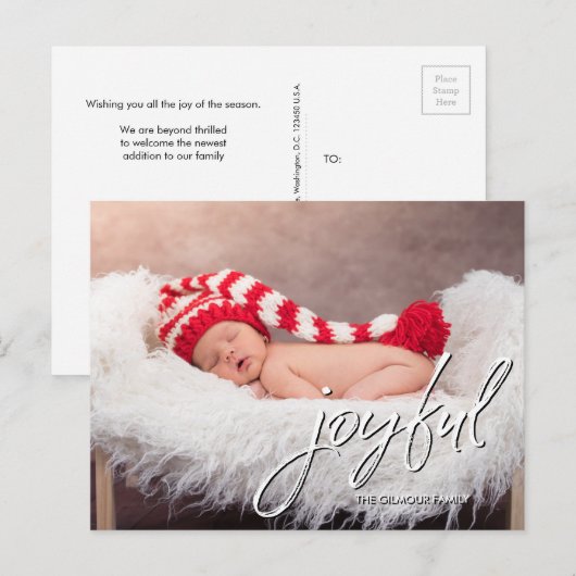 Moderne Geburtsankündigung für Kinder Joyscript Postkarte (Vorne/Hinten)