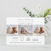 Moderne Geburtsankündigung mit STAT Icons Card Einladung (Stehend Vorderseite)