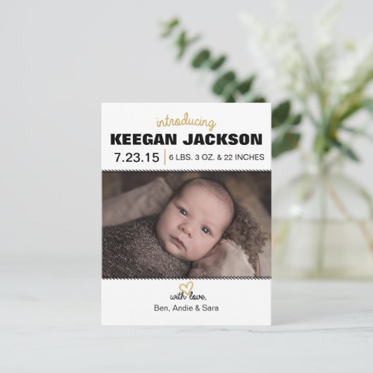 Moderne Geburtsankündigung Postkarte (Stehend Vorderseite)