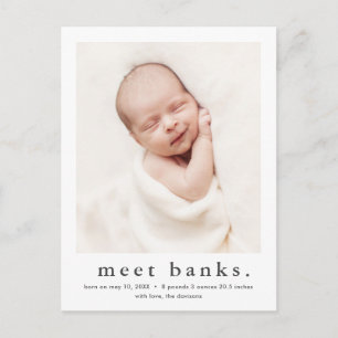 Moderne Geburtsanzeige mit Babynamen und Foto Postkarte