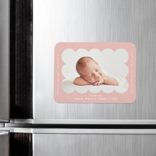 Moderne Geburtsanzeige mit Muschelrahmen in Rosa Magnet