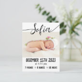 Moderne Geburtshilfeverkündung für Baby mit Foto & Ankündigungspostkarte (Stehend Vorderseite)