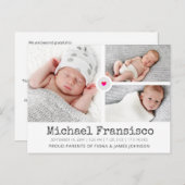 Moderne Geburtshinweise Foto Grid Collage Postkarte (Vorne/Hinten)