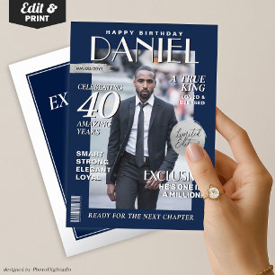 Moderne Geburtstags-Custom-Magazin-Cover, Porträt  Folieneinladung