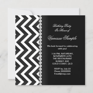 Moderne Geburtstagsfeier Schwarz Weiß Chevron Stre Einladung