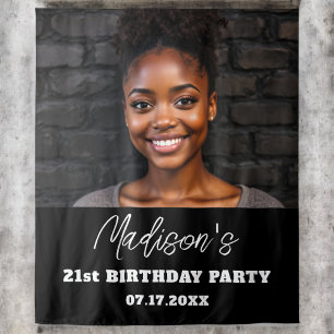 Moderne Geburtstagspartei Black Custom Foto Instag Wandteppich