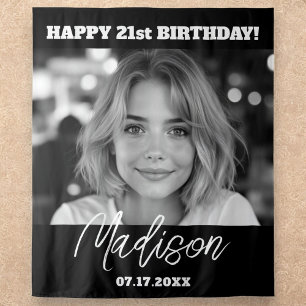 Moderne Geburtstagspartei Black Custom Foto Instag Wandteppich