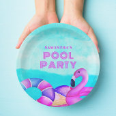 Moderne Geburtstagspoolparty Rosa Flamingo Pappteller