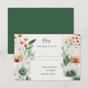 Moderne gedämpfte orange-grüne Aquarellblumen RSVP Karte