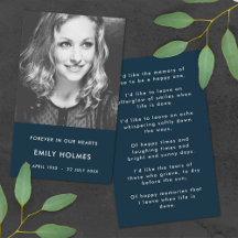 Moderne Gedenkstätte | Navy Blue Funerary Gedicht 