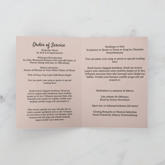 Moderne gefaltete Feier der Lebensordnung Programm (Innenseite)