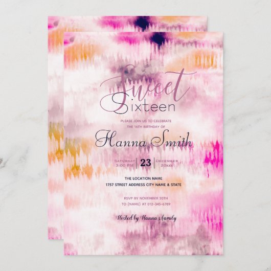 Moderne Gefärbte Krawatte Abstrakt Rosa Einladung (Vorne/Hinten)