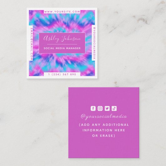 Moderne Gefärbte Krawatte Rosa Blau & Lila Trendfa Quadratische Visitenkarte (Vorne/Hinten)