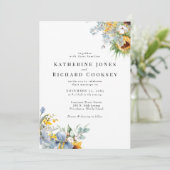 Moderne Gelb & Blau Blüten keine Eltern Hochzeit Einladung (Stehend Vorderseite)