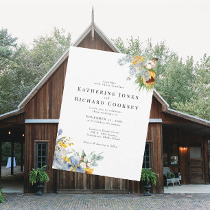 Moderne Gelb & Blau Blüten keine Eltern Hochzeit Einladung