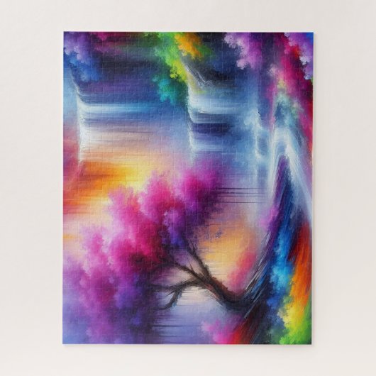 Moderne Gelb-Blau-Rot-KI generierte Landschaft Puzzle (Vertikal)