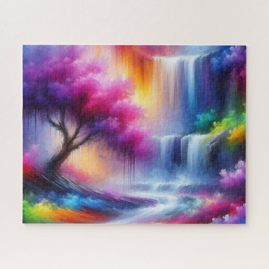 Moderne Gelb-Blau-Rot-KI generierte Landschaft Puzzle (Horizontal)