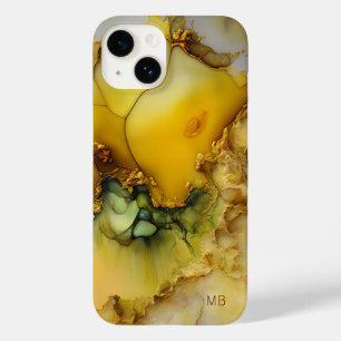 Moderne gelb-grüne Marmor-Monogramm-Personalisieru Case-Mate iPhone 14 Hülle