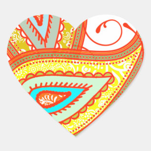 Moderne Gelb Orange Aqua Mint Paisley Geschenke Herz-Aufkleber