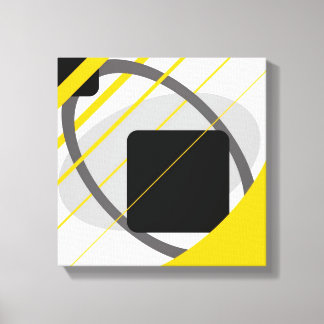 Moderne, gelb-schwarz-weiß gestreifte Canvas Leinwanddruck