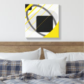 Moderne, gelb-schwarz-weiß gestreifte Canvas Leinwanddruck (Insitu (Schlafzimmer))