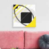 Moderne, gelb-schwarz-weiß gestreifte Canvas Leinwanddruck (Insitu (Wohnzimmer))