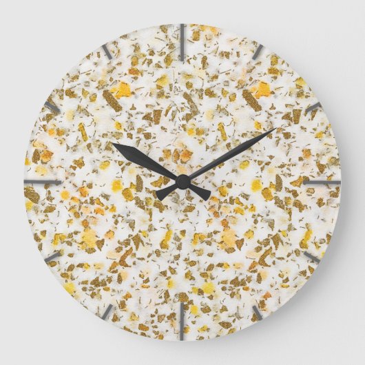 Moderne Gelb- und Goldflecken Terrazzo Muster Große Wanduhr (Vorderseite)