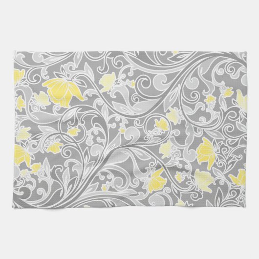 Moderne Gelb- und Graublüten, Wirbel Geschirrtuch (Horizontal)
