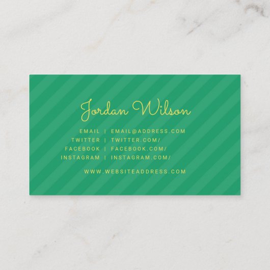 Moderne Gelb- und Grünstreifen Blogger Social Medi Visitenkarte (Rückseite)