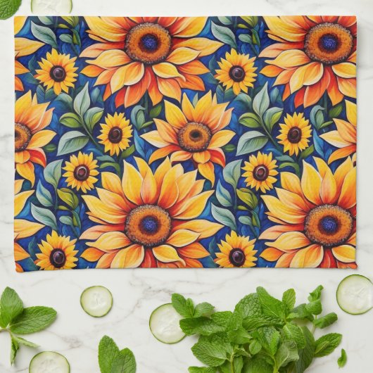 Moderne Gelbblüte Geschirrtuch (Gefaltet)