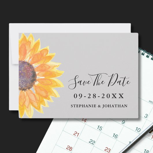 Moderne Gelbblüte Grau Save the Date