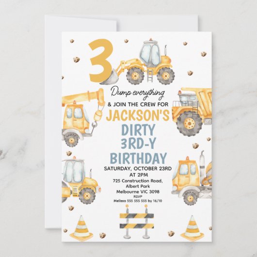 Moderne gelbe Bauweise dreiteiliger Geburtstag Einladung (Vorderseite)