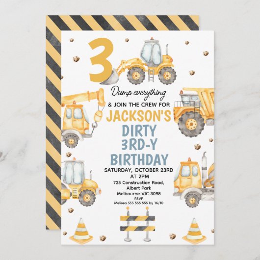 Moderne gelbe Bauweise dreiteiliger Geburtstag Einladung (Vorne/Hinten)