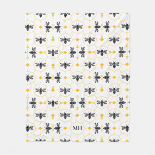 Moderne gelbe Bienen-Muster elegante schwarze Mono Fleecedecke