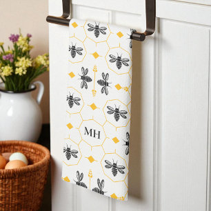 Moderne gelbe Bienen-Muster schwarzes elegantes Mo Geschirrtuch