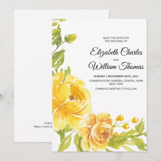 Moderne Gelbe Blume Save the Date Einladung (Vorne/Hinten)