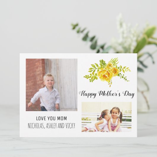 Moderne gelbe Blumen Muttertag blumengeschmücktes Karte (Stehend Vorderseite)