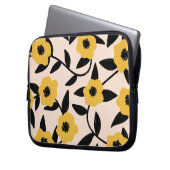 Moderne Gelbe Blumen Schwarzes Blätter Muster Laptopschutzhülle (Vorderseite Links)
