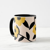 Moderne Gelbe Blumen Schwarzes Blätter Muster Tasse (Vorderseite Links)