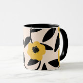 Moderne Gelbe Blumen Schwarzes Blätter Muster Tasse (VorderseiteRechts)
