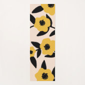 Moderne Gelbe Blumen Schwarzes Blätter Muster Yogamatte (Vorderseite)